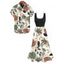Vacation Couple Outfit Colored Leaf Print Midi Dress and Shirt Set - Vert clair S | US 4