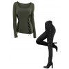 Winter Outfit Solid Color Lace Up Top and Grommet Buckle Punk Skinny Leggings Set - Vert Armée S | US 4