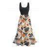 Robe de vacances à imprimé floral intégral et colorblock, robe midi - multicolor A M | US 6