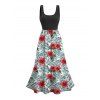 Robe de vacances mi-longue à imprimé floral et feuilles colorblock - Blanc S | US 4