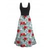 Robe de vacances mi-longue à imprimé floral et feuilles colorblock - Blanc S | US 4