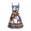Vacation Couple Outfit Colorblock Tree Printed Spaghetti Strap Dress and Shirt Set - Blanc S | US 4