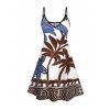 Vacation Couple Outfit Colorblock Tree Printed Spaghetti Strap Dress and Shirt Set - Blanc S | US 4