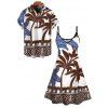 Vacation Couple Outfit Colorblock Tree Printed Spaghetti Strap Dress and Shirt Set - Blanc S | US 4