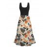 Vacation Couple Outfit Allover Leaf Floral Print Colorblock Dress and Shirt Set - multicolor A S | US 4
