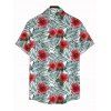 Vacation Couple Outfit Colorblock Allover Floral Leaf Print Dress and Shirt Set - Blanc S | US 4