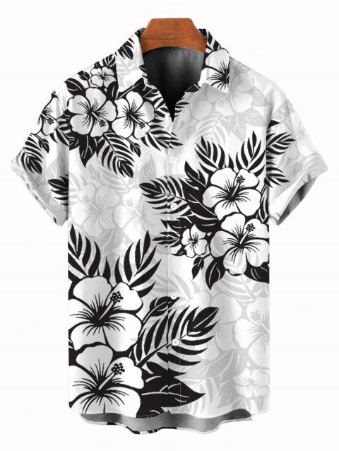 Chemise de vacances pour homme, imprimé floral et feuilles, col rabattu