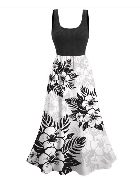 Robe de vacances mi-longue à imprimé floral et feuilles colorblock
