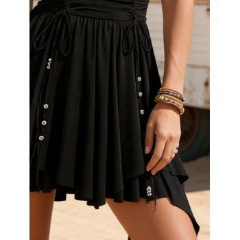 Vacation Dress Solid Coloar Ruched Lace Up Halter Handkerchief Dress
