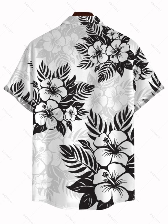 Vacation Couple Outfit Colorblock Leaf Floral Print Dress and Shirt Set - Blanc S | US 4