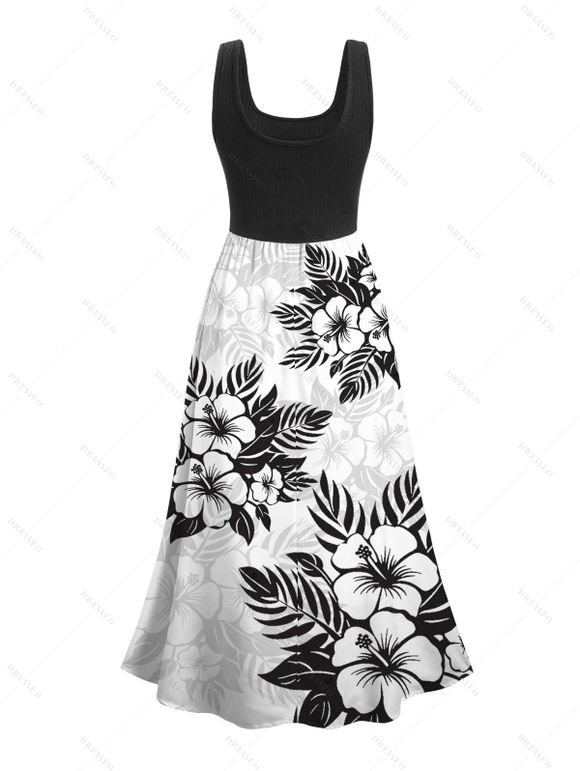 Vacation Couple Outfit Colorblock Leaf Floral Print Dress and Shirt Set - Blanc S | US 4