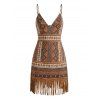 Robe bohème à imprimé géométrique, à franges et bretelles spaghetti, mini-robe - Brun M | US 6