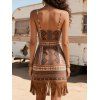 Robe bohème à imprimé géométrique, à franges et bretelles spaghetti, mini-robe - Brun XL | US 12