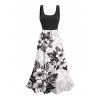 Robe de vacances midi à imprimé floral et feuilles colorblock - Noir XXL | US 14