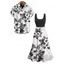 Vacation Couple Outfit Colorblock Leaf Floral Print Dress and Shirt Set - Blanc S | US 4