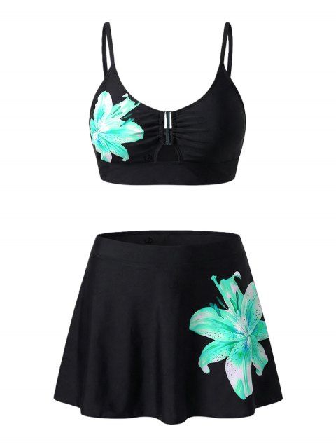 Ensemble maillot de bain de plage à imprimé floral, soutien-gorge push-up à armatures et jupe assortie