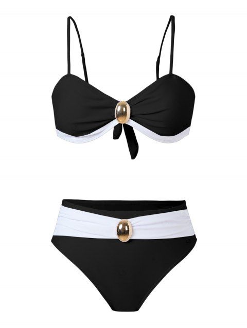 Ensemble maillot de bain de plage avec ornement métallique, nœud papillon dans le dos, culotte taille haute