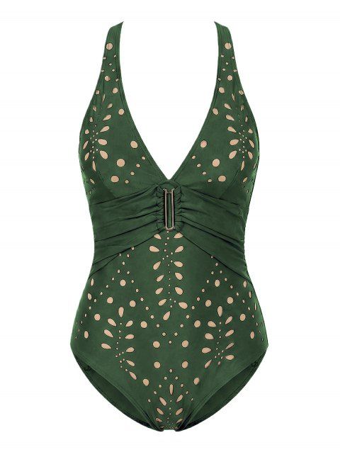 Maillot de bain une pièce de plage à décolleté plongeant géométrique et fronces croisées