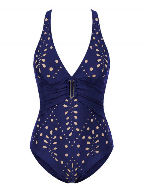 Maillot de bain une pièce de plage à décolleté plongeant géométrique et fronces croisées