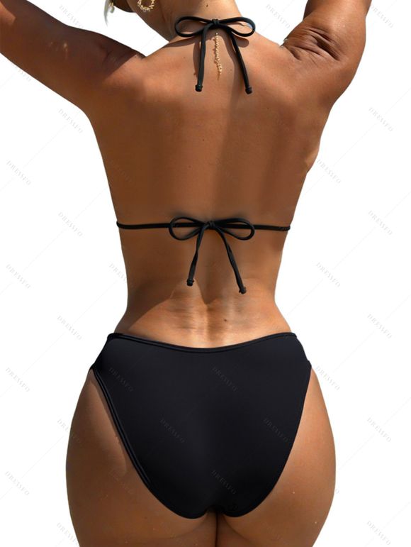 Ensemble maillot de bain bikini de plage à imprimé cachemire, dos nu à franges et culotte échancrée - Noir XL | US 10