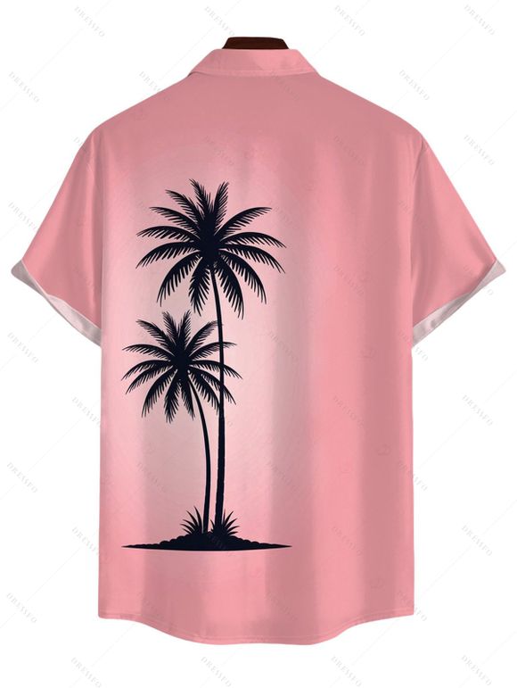 Chemise de vacances pour homme, imprimé cocotier ombré, boutonnée - Rose 5XL