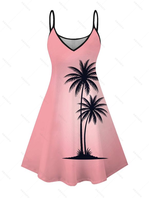 Vacation Couple Outfit Ombre Coconut Tree Print Dress and Shirt Set - Rose S | US 4