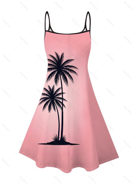 Vacation Couple Outfit Ombre Coconut Tree Print Dress and Shirt Set - Rose S | US 4