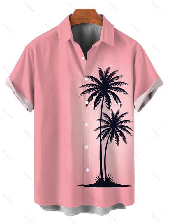 Vacation Couple Outfit Ombre Coconut Tree Print Dress and Shirt Set - Rose S | US 4