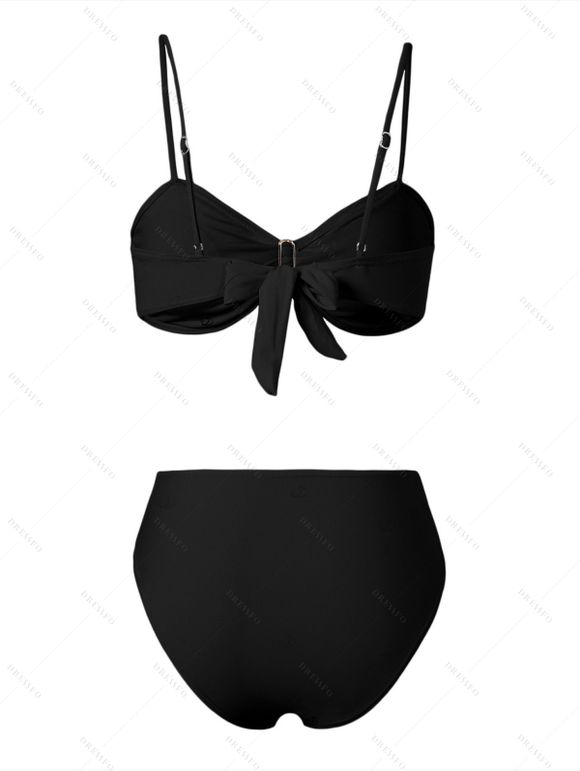 Ensemble maillot de bain de plage avec ornement métallique, nœud papillon dans le dos, culotte taille haute - Noir M | US 6