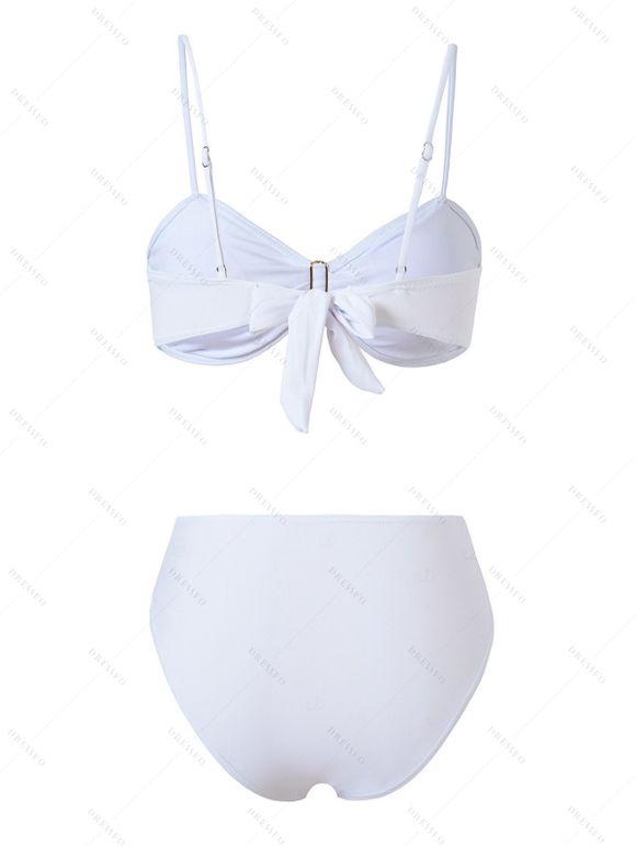 Ensemble maillot de bain de plage avec ornement métallique, nœud papillon dans le dos, culotte taille haute - Blanc XL | US 10
