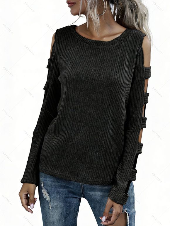 Haut uni à col rond et manches longues - Noir XL | US 10