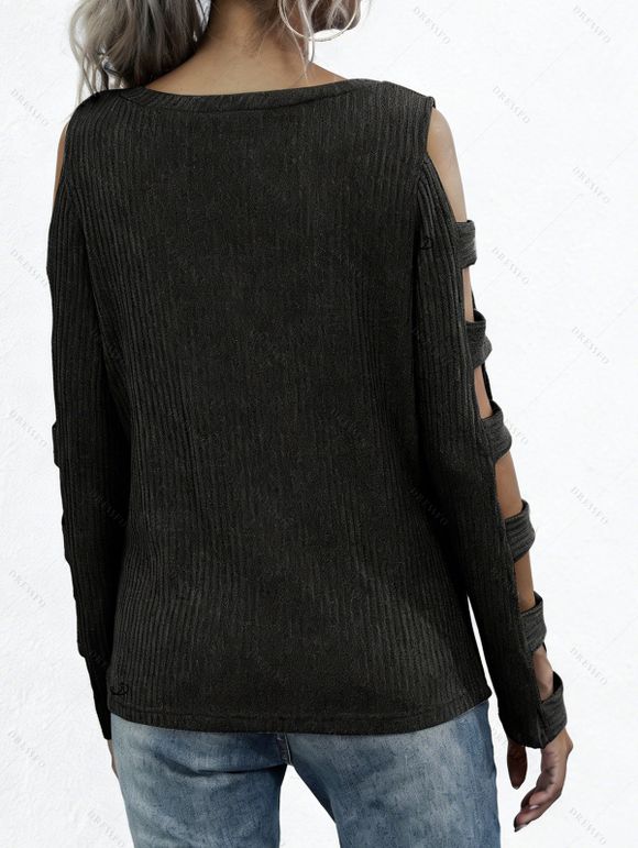 Haut uni à col rond et manches longues - Noir XL | US 10