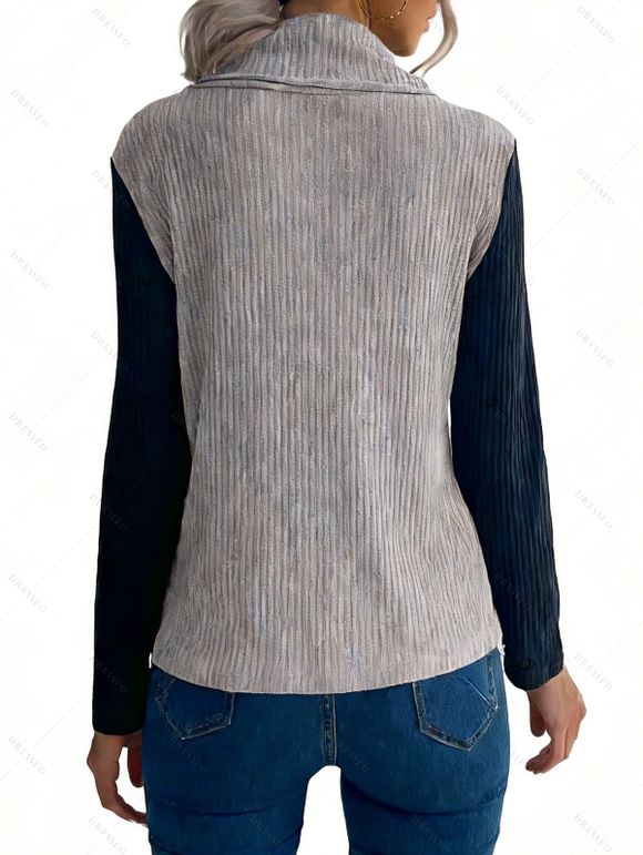 Pull colorblock en maille à faux boutons et col châle - Gris XL | US 10