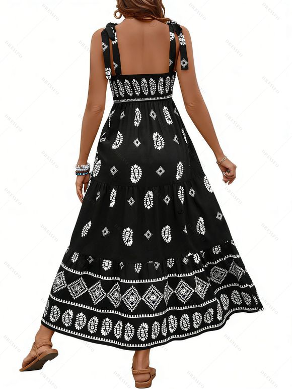 Robe ethnique à imprimé géométrique et nœud papillon, robe de vacances - Noir XL | US 10
