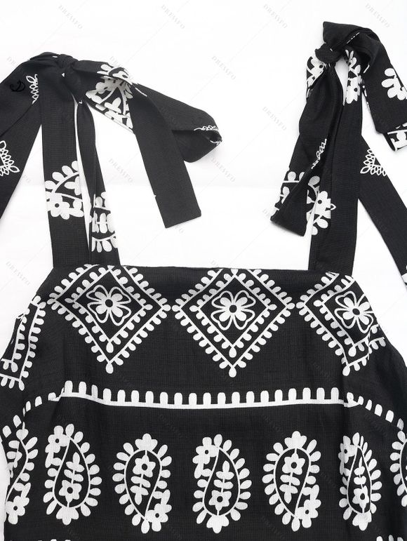 Robe ethnique à imprimé géométrique et nœud papillon, robe de vacances - Noir XL | US 10