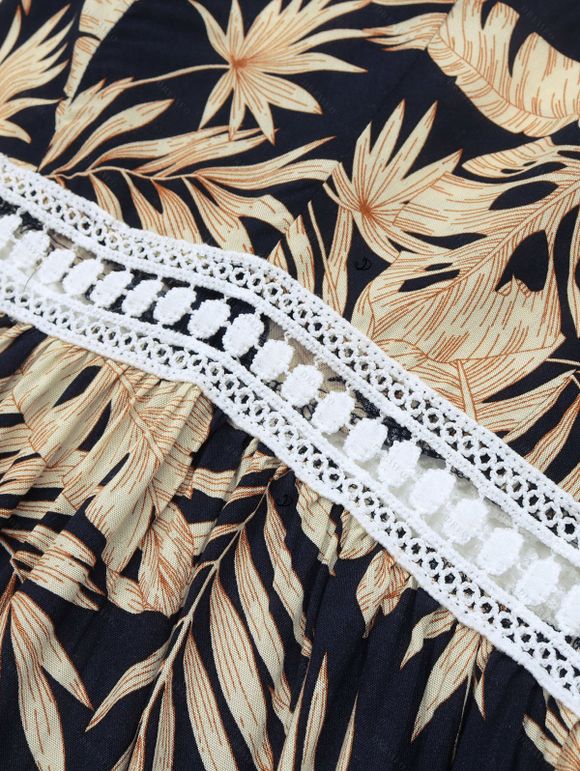 Robe de vacances imprimée de fleurs tropicales et de feuilles, robe asymétrique ajourée - Noir XL | US 10