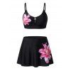 Ensemble maillot de bain de plage à imprimé floral, soutien-gorge push-up à armatures et jupe assortie - Rouge Rose XL | US 10