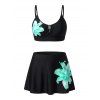 Ensemble maillot de bain de plage à imprimé floral, soutien-gorge push-up à armatures et jupe assortie - Turquoise M | US 6