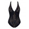 Maillot de bain une pièce de plage à décolleté plongeant géométrique et fronces croisées - Noir XL | US 10
