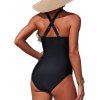 Maillot de bain une pièce de plage à décolleté plongeant géométrique et fronces croisées - Noir XL | US 10