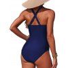 Maillot de bain une pièce de plage à décolleté plongeant géométrique et fronces croisées - Bleu de Minuit XL | US 10