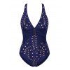 Maillot de bain une pièce de plage à décolleté plongeant géométrique et fronces croisées - Bleu de Minuit XL | US 10