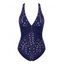 Maillot de bain une pièce de plage à décolleté plongeant géométrique et fronces croisées - Bleu de Minuit XL | US 10