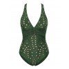 Maillot de bain une pièce de plage à décolleté plongeant géométrique et fronces croisées - Vert clair XL | US 10