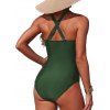 Maillot de bain une pièce de plage à décolleté plongeant géométrique et fronces croisées - Vert clair XL | US 10