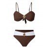 Ensemble maillot de bain de plage avec ornement métallique, nœud papillon dans le dos, culotte taille haute - Brun XL | US 10
