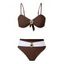 Ensemble maillot de bain de plage avec ornement métallique, nœud papillon dans le dos, culotte taille haute - Brun XL | US 10