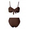Ensemble maillot de bain de plage avec ornement métallique, nœud papillon dans le dos, culotte taille haute - Brun XL | US 10