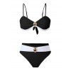 Ensemble maillot de bain de plage avec ornement métallique, nœud papillon dans le dos, culotte taille haute - Noir M | US 6