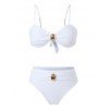 Ensemble maillot de bain de plage avec ornement métallique, nœud papillon dans le dos, culotte taille haute - Blanc XL | US 10